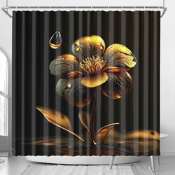 Shower Curtain With 6d ultra gold flower pattern