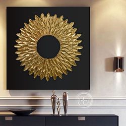 gold and black abstract painting modern original wall art | gold petals textured artwork golden modern wall decor