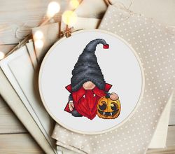 gnome cross stitch pattern, gnome vampire cross stitch, pumpkin cross stitch, halloween cross stitch, digital pdf file