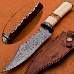 11 inches damascus steel tactical knife with camel bone handle