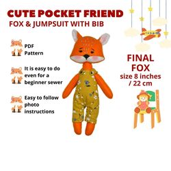 patterns for sewing a fox doll and a jumpsuit with a bib  / easy to follow photo instructions