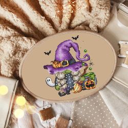 gnome cross stitch pattern witch gnome cross stitch halloween cross stitch cute cross stitch gnome girl cross stitch