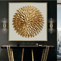 gold and white abstract wall art original painting textured artwork with round gold texture modern wall art