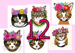 scrapbooking card set, pocket card - vintage cats with flowers -9