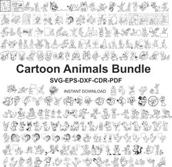 cartoon animals vector set svg, eps, dxf, pdf, cdr for cricut silhouette, farm animal difference designs, wild animals