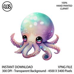 cute octopus clipart. octopus sublimation clip art. cute character. hand drawn graphics. digital download.