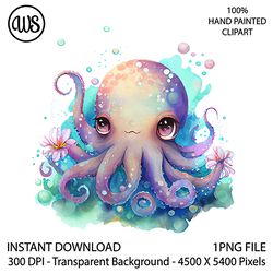 cute octopus clipart. octopus sublimation clip art. cute character. hand drawn graphics. digital download.