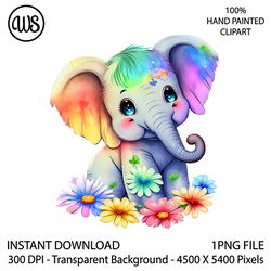 baby elephant sublimation clipart. elephant clip art. cute character. hand drawn graphics. digital download.