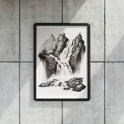 cascade waterfall - downloadable and printable digital painting