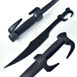 handmade spartan sword of king leonidas from 300 movie black color full size metal body carbon steel, gift for him by jw