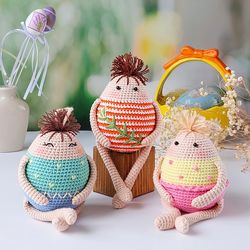 easter eggs crochet pattern, crochet easter decorations, easter basket, amigurumi crochet easter toys, pattern lovey toy