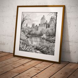 central park new york drawing - downloadable and printable digital painting