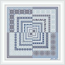 cross stitch pattern sampler borders geometric ornament panel monochrome pillow napkin counted crossstitch patterns pdf