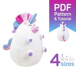 fat unicorn toy pattern: plush unicorn sewing pattern pdf & tutorial - cute stuffed animal pattern instant download