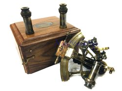 4'' vintage brass kalvin & hughes london brass nautical sextant with hard wood box and 2 extra lences - anniversary gift