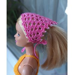 miniature bandana for doll, pink kerchief for doll 11.5 inch,tiny bandana 1/6. beaded trim bandana head scarf for doll