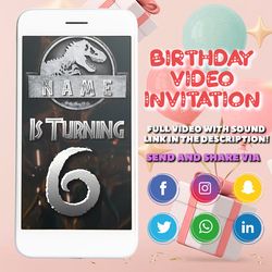 jurassic world video invitation, jurassic park animated invitation, dinosaur animated video, jurassic world party