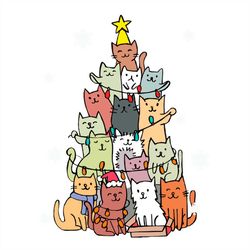 happy face cat christmas tree png sublimation designs