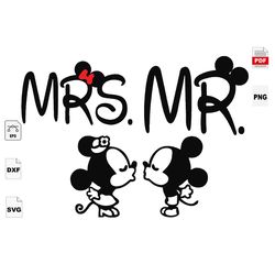 mr and mrs, wedding, mickey, kiss, kissing, head mickey, couple of mickey, wedding svg, rustic wedding, wedding shower,