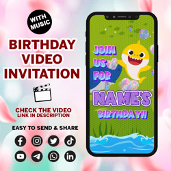 baby shark invitation, baby shark video invitation, baby shark invite, baby shark birthday invitation