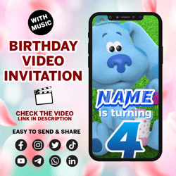 blue's clues & you video invitation, blues clues birthday party, blue's clues animated invitation, custom video, digital