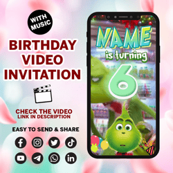 the grinch birthday invitation, the grinch digital invitation, the grinch video invitation, the grinch birthday invite
