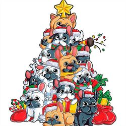 cute french bulldog christmas tree png sublimation designs