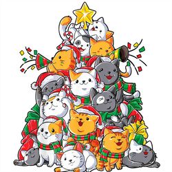 cute cat christmas tree png sublimation designs