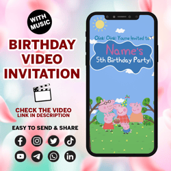 peppa pig video invitation, electronic peppa pig birthday invitation, peppa pig digital invitation, peppa pig evite
