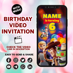 toy story video invitation, toy story invitation, toy story birthday invitation, toy story animated invitations buzz