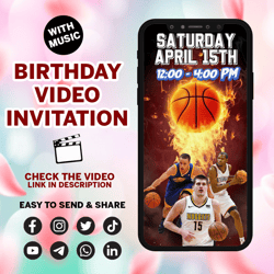 nba video invitation, video birthday invitation video invite, birthday party, basketball