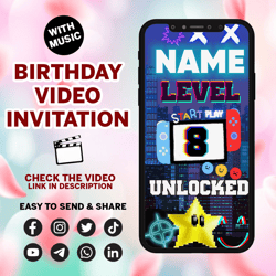 video game invitation, video gamer digital party evite, gaming party invitation, video game birthday invitation