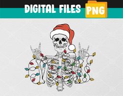 Rock on Santa Skeleton Rock and Roll Christmas Lights Rocker PNG, Digital Download
