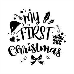 my first christmas santa hat christmas holly berry silhouette svg