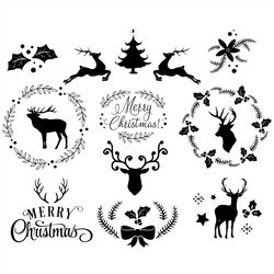 merry christmas black deers bundle silhouette svg