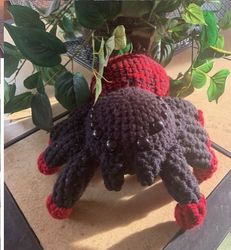 big huggable jumping spider, tarantula amigurumi stuffed animal, hand made, crocheted, ooak, collectible, kid friendly