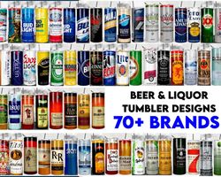 beer & liquor tumbler bundle, straight designs, sublimation wraps, great for 20oz skinny tumblers, 70 brands popular bee