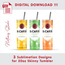 3 inspired bacardi templates - seamless sublimation patterns - 20oz skinny tumbler - full tumbler wrap