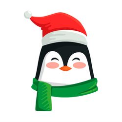 cute happy penguin wearing santa hat svg png