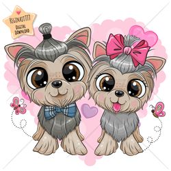 cute cartoon dogs yorkshire terrier boy and girl png, clipart, sublimation design, love, print, clip art