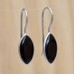 marquise black onyx earrings dangle, gemstone earrings women, drop stone earrings, silver minimalist earrings, handmade