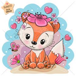 cute cartoon fox png, girl, clipart, sublimation design, print, clip art