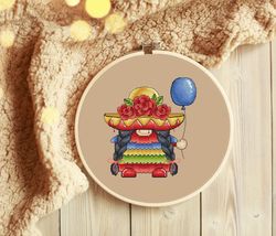 gnome cross stitch pattern, mexican gnome cross stitch, mexican girl gnome cross stitch chart, cute cross stitch, pdf