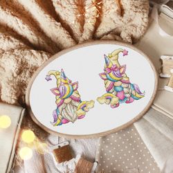 gnome cross stitch, gnome unicorn cross stitch pattern, cross stitch gnomes, funny cross stitch, cute cross stitch, pdf