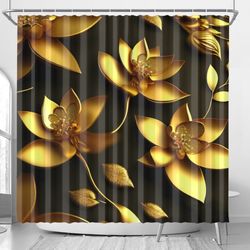 Shower Curtain With 6d ultra gold flower pattern