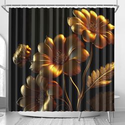 Shower Curtain With 6d ultra gold flower pattern