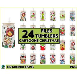 24 cartoons christmas 16oz libbey can glass wrap, glass can wrap, stitch christmas, grinch png, full tumbler wrap, chris