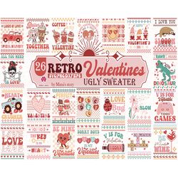 26 retro valentine's svg bundle, valentine png, valentine's day png, xoxo png, groovy valentines png, valentine's day pn
