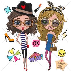 cute cartoon girls png, clipart, sublimation design, children printable, shopping, art