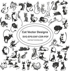 cat vector silhouette set svg, dxf, eps, pdf, cdr, cats bundle svg, cats svg cut files for cricut, cats clipart